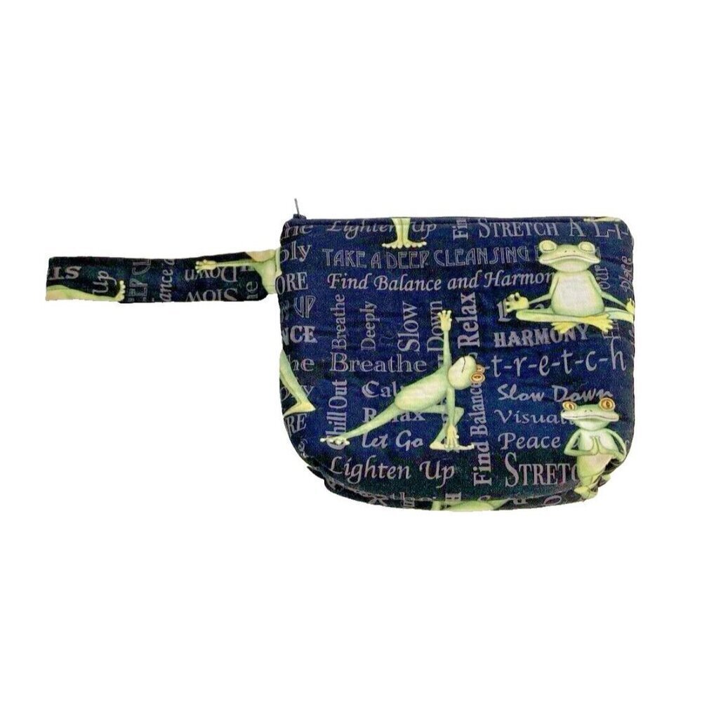 Top Notch By Design Wristlet Purse Fabric Black Green Frog Print Yoga Zip USA